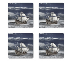 Caribbean Pirates Ship Coaster Set Of Four