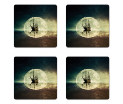 Old Ship Sea Moonlight Coaster Set Of Four