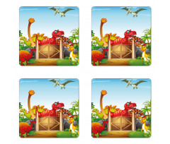 Cartoon Dinosaurs in Park Coaster Set Of Four