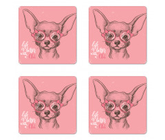 Girl Chihuahua Sketch Words Coaster Set Of Four