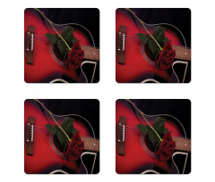 Guitar with Love Rose Coaster Set Of Four