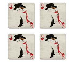 Retro Woman Card Ace Coaster Set Of Four