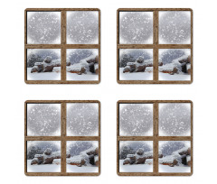 Rustic Snowy Woodsy Frame Coaster Set Of Four