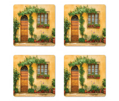 Plants and House Door Coaster Set Of Four