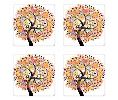 Spring Season Tree Leaves Coaster Set Of Four