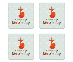 Fox Greeting Text Coaster Set Of Four