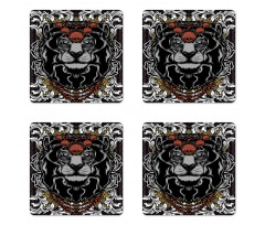 Jungle Emperor Lion Frame Coaster Set Of Four