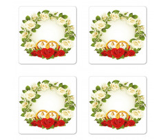 Roses Wedding Rings Coaster Set Of Four