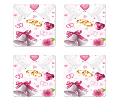 Wedding Rings Hearts Coaster Set Of Four