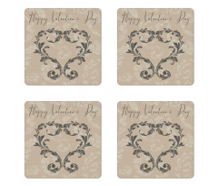 Valentine's Day Taupe Coaster Set Of Four