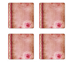 Vintage Frame Roses Coaster Set Of Four