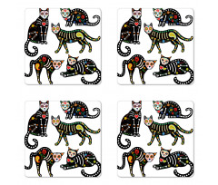 Ornate Black Cats Coaster Set Of Four