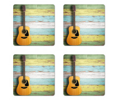 Aged Wooden Planks Rustic Coaster Set Of Four