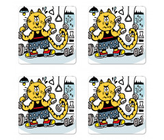 Cartoon Cat Lifting Coaster Set Of Four