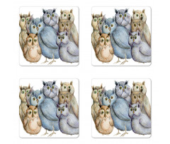 Owl Family Portrait Art Coaster Set Of Four