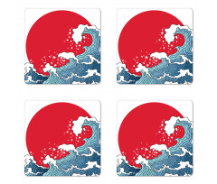 Red Sun Tsunami Coaster Set Of Four