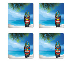 Tiki Surfboard Coaster Set Of Four