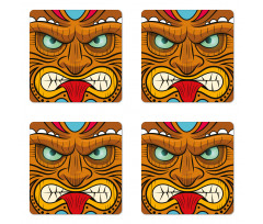 Angry Face Totem Coaster Set Of Four