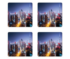 Night Dubai Tourist Travel Coaster Set Of Four