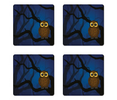 Owl on Tree Branch Coaster Set Of Four