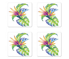 Abstract Colored Leaves Coaster Set Of Four