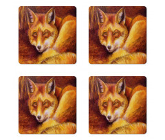 Vibrant Art Fox Resting Coaster Set Of Four