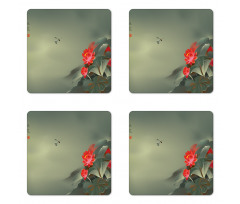 Lotus Blooms Hazy Tones Coaster Set Of Four