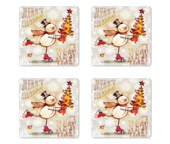 Skating Happy Snowman Coaster Set Of Four