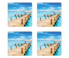 Tropic Seascape Wooden Jetty Coaster Set Of Four