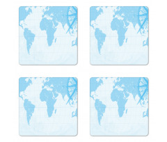 Old Compass Blue Grunge Coaster Set Of Four