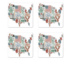 Travel Landmarks USA Flag Coaster Set Of Four