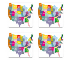 USA Map Colorful States Coaster Set Of Four