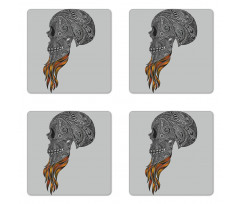 Abstract Art Skull Beard Coaster Set Of Four