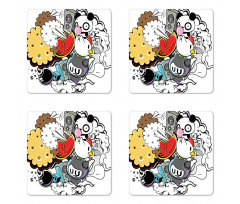 Animal Food Crazy Doodle Coaster Set Of Four