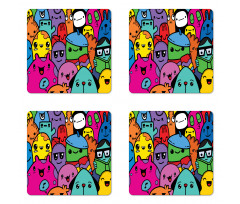 Colorful Doodle Monsters Coaster Set Of Four