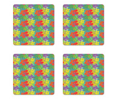 Abstract Vibrant Hibiscus Coaster Set Of Four