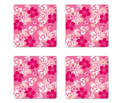 Pink Hibiscus Butterflies Coaster Set Of Four