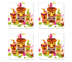 Tiki Masks Drinks Birds Coaster Set Of Four