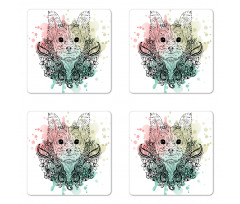 Dog Sketch Flowers Coaster Set Of Four