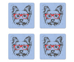 Fun Portrait Red Glasses Coaster Set Of Four