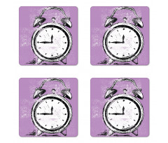 Retro Alarm Clock Grunge Coaster Set Of Four