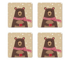 Bear Red Scarf Coaster Set Of Four