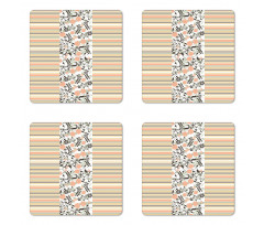 Floral Ornate and Stripes Coaster Set Of Four