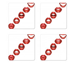 Vivid Full Red Lips Feminine Coaster Set Of Four