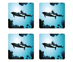 Diver Girl with Dolphin Coaster Set Of Four