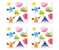 Funny Birds Sun Cartoon Coaster Set Of Four