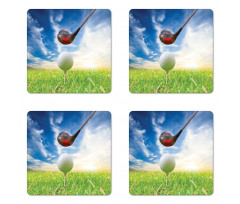 Golf Club and Ball Coaster Set Of Four