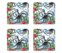 Tropic Hibiscus and Octopus Coaster Set Of Four