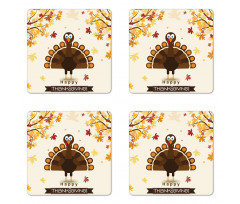 Fall Season Animal Leaf Coaster Set Of Four