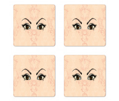 Sketchy Woman Floral Coaster Set Of Four